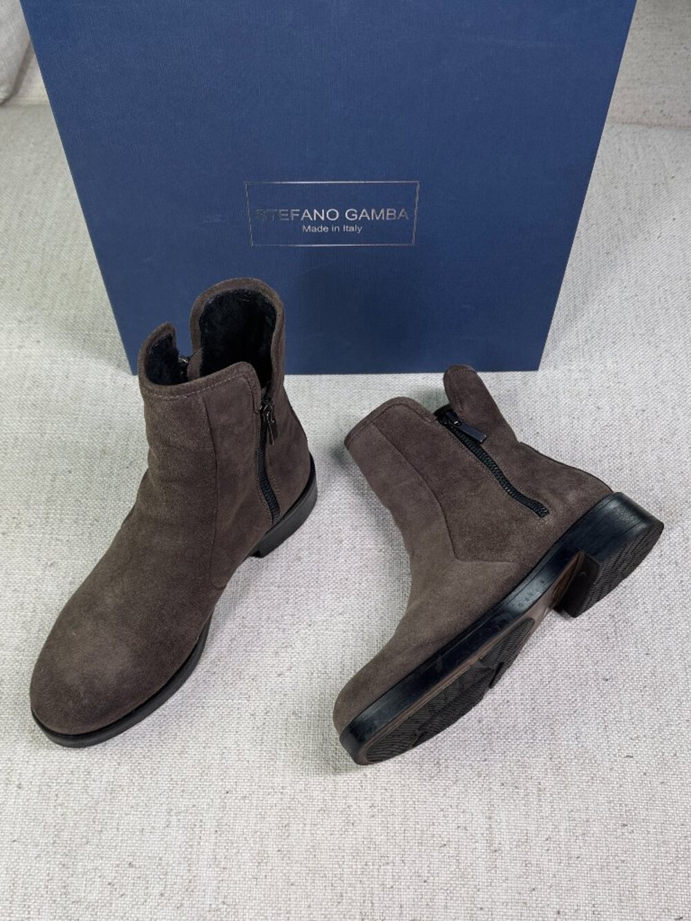 Stefano Gamba Italy Smoke Suede Shearling Lined Zipper Ankle Boots Size 7